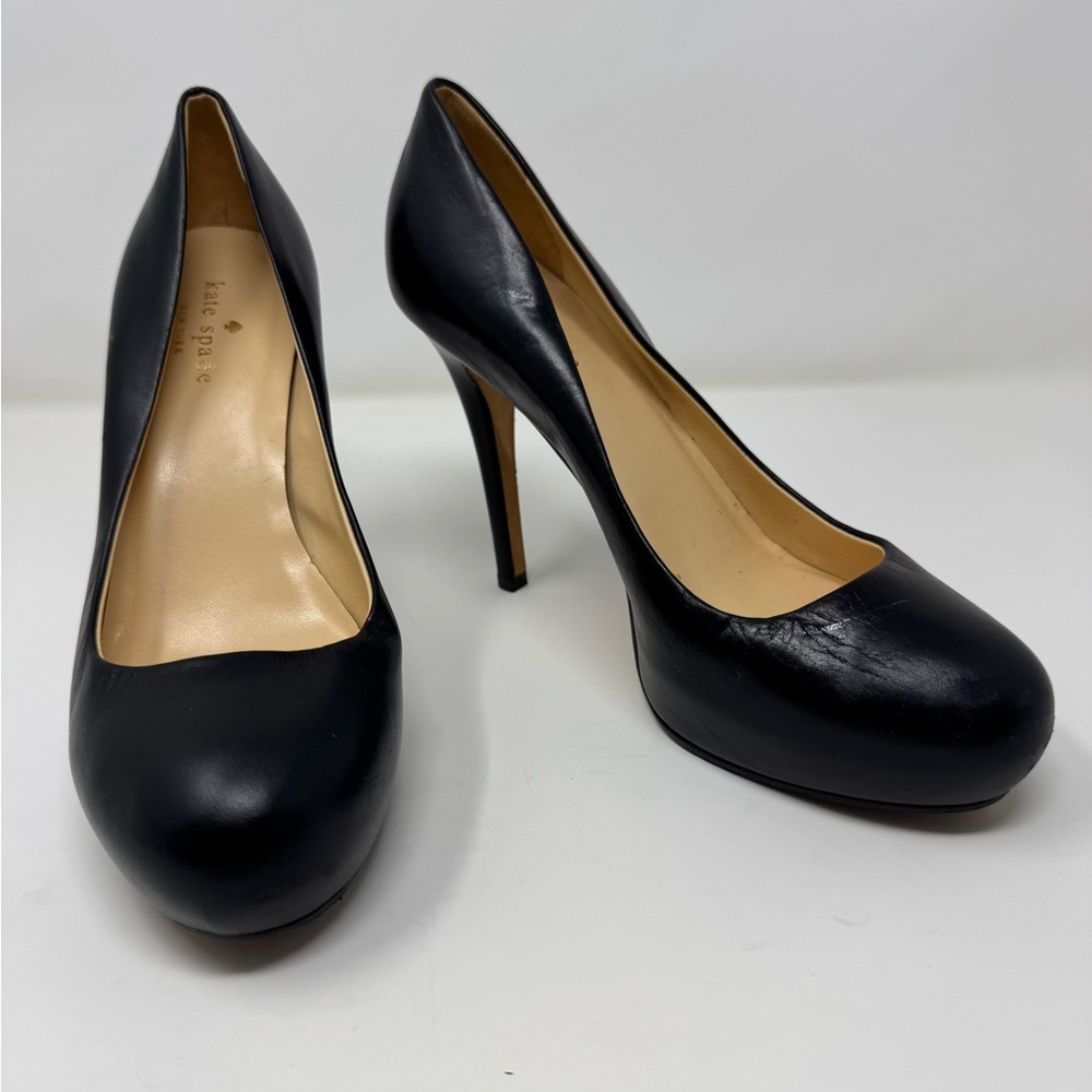 Kate Spade Black Leather Hidden platform Heels size 8